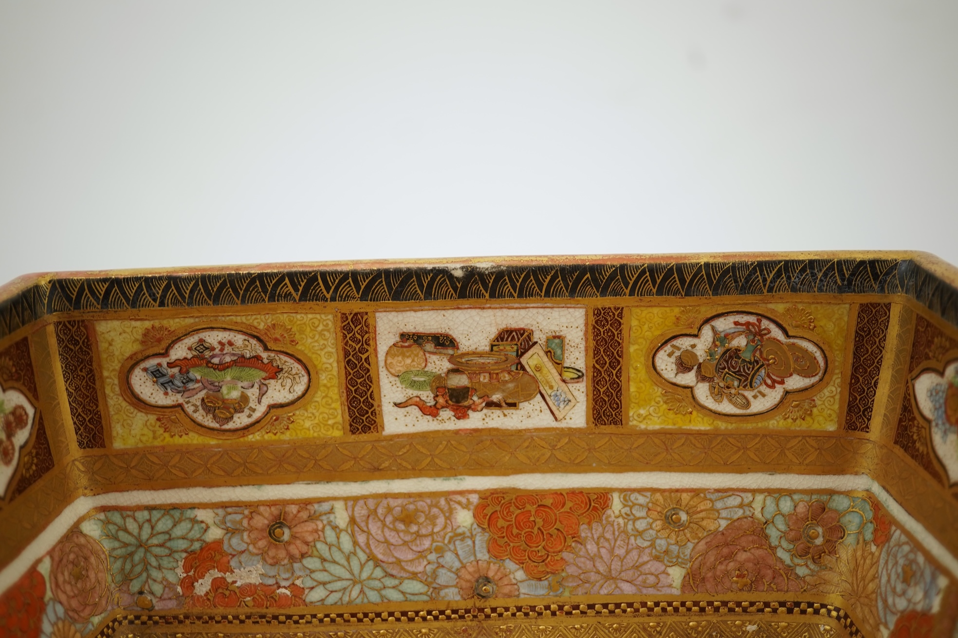 A Japanese Satsuma square bowl, signed Ryozan, Meiji period